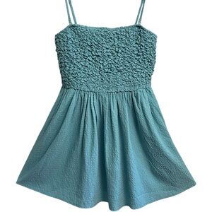 American Eagle Teal Sleeveless Smocked Textured Dress
